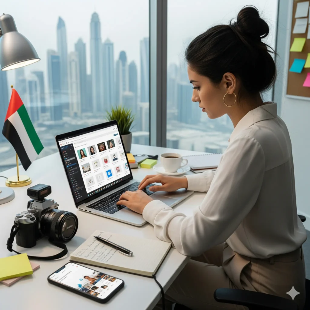 Create an image "a team working on different niche for Social Media Marketing in UAE" - The UAE Social Media Marketing Landscape