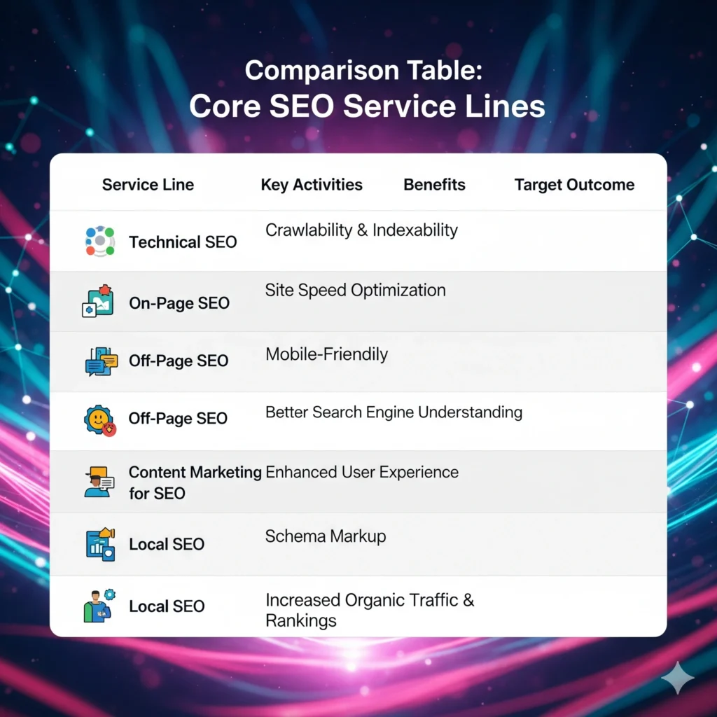 Comparison Table: Core SEO Service Lines - Top SEO Services in USA