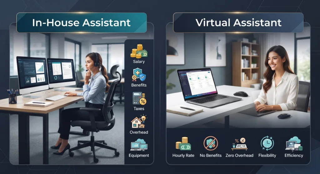 The True Cost Equation: In-House Assistant vs. Virtual Assistant; virtual assistant services in USA