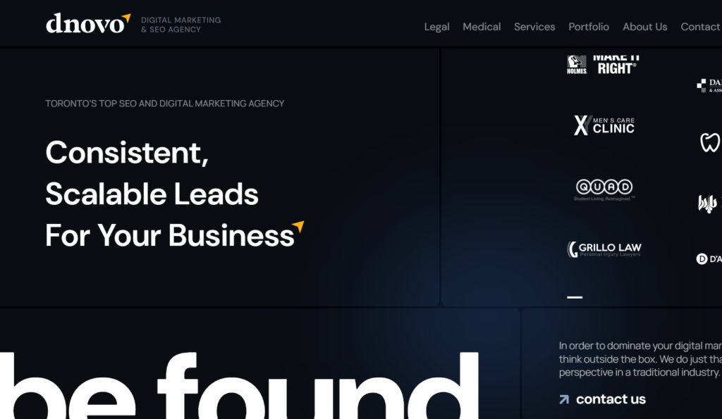 6. dNOVO Group: Best for Legal, Medical, Dental and Home Services; Best digital marketing agency in Toronto 2026 – Toronto skyline with search and AI