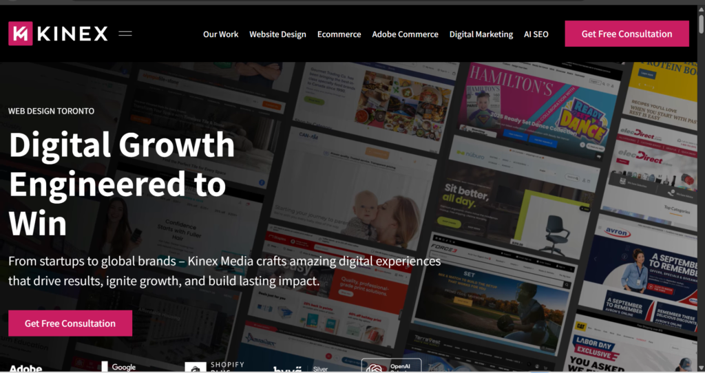 9. Kinex Media: Best for Website Design and Rebuilds; Best digital marketing agency in Toronto 2026 – Toronto skyline with search and AI